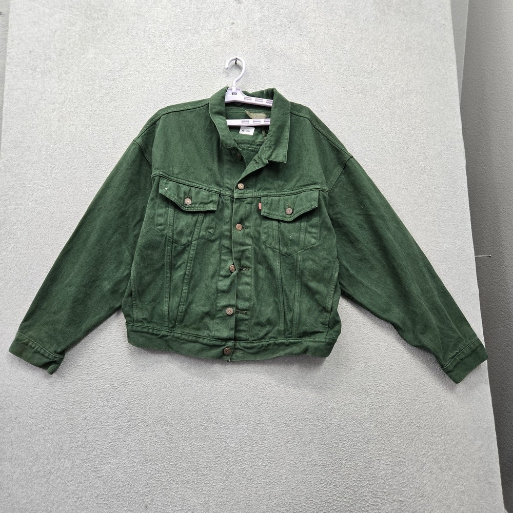 VINTAGE Levi's Men Jacket L Green Denim Jean Type 3 III Trucker Made IN USA 90s